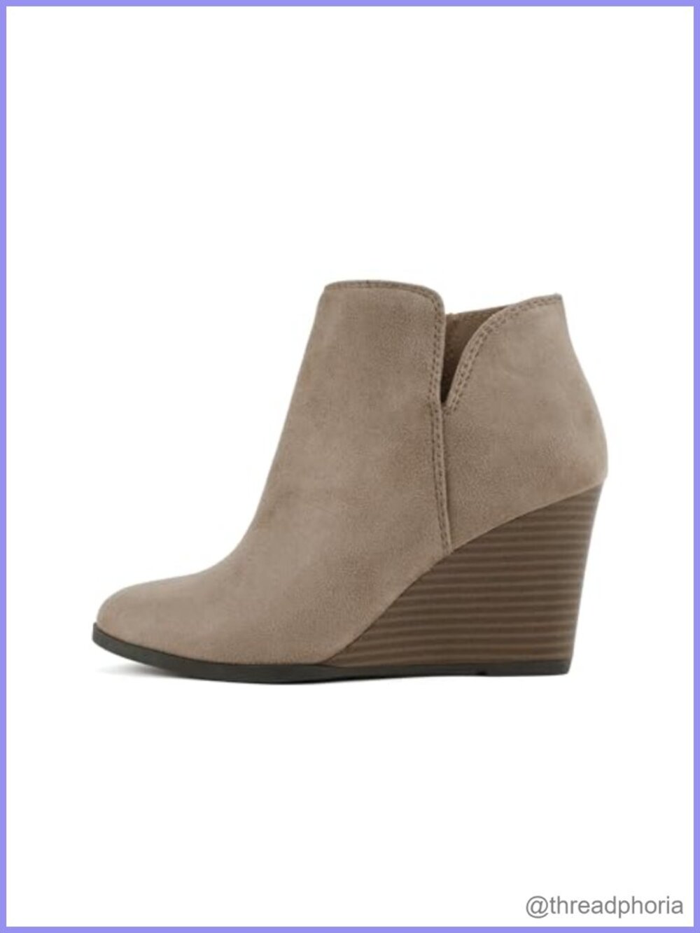 Imitation Suede Ankle Bootie Split Shaft Stacked Wedge Heel